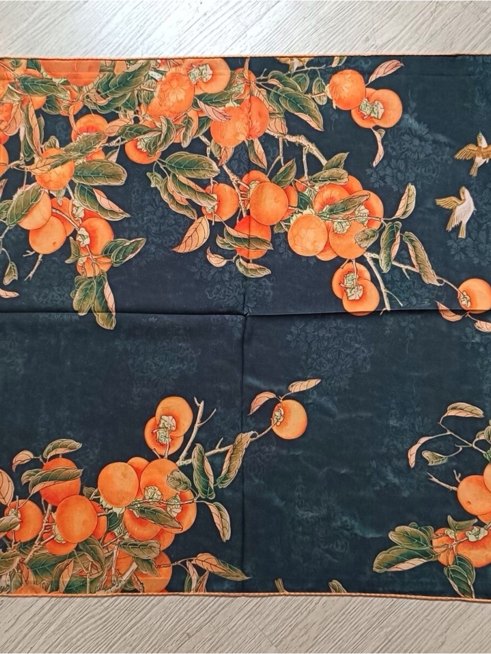 Silk Blend Double-Sided Persimmon Print Scarf | Chinese Lucky Art | NWT | 27x27"